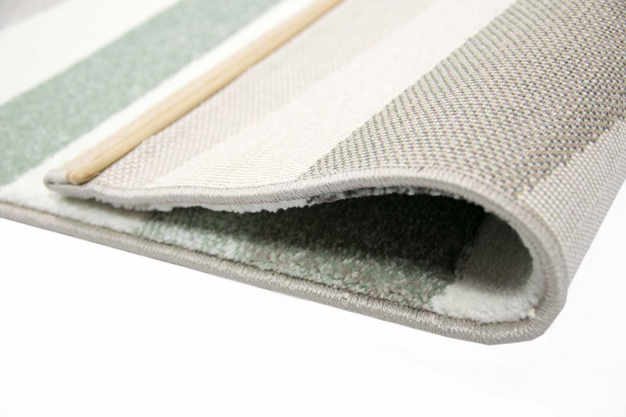 Traum Designer Teppich Moderner Wohnzimmer Kurzflor Mit Konturenschnitt Gestreift Pastellfarben Grün Creme Beige Größe 80 x 300 cm