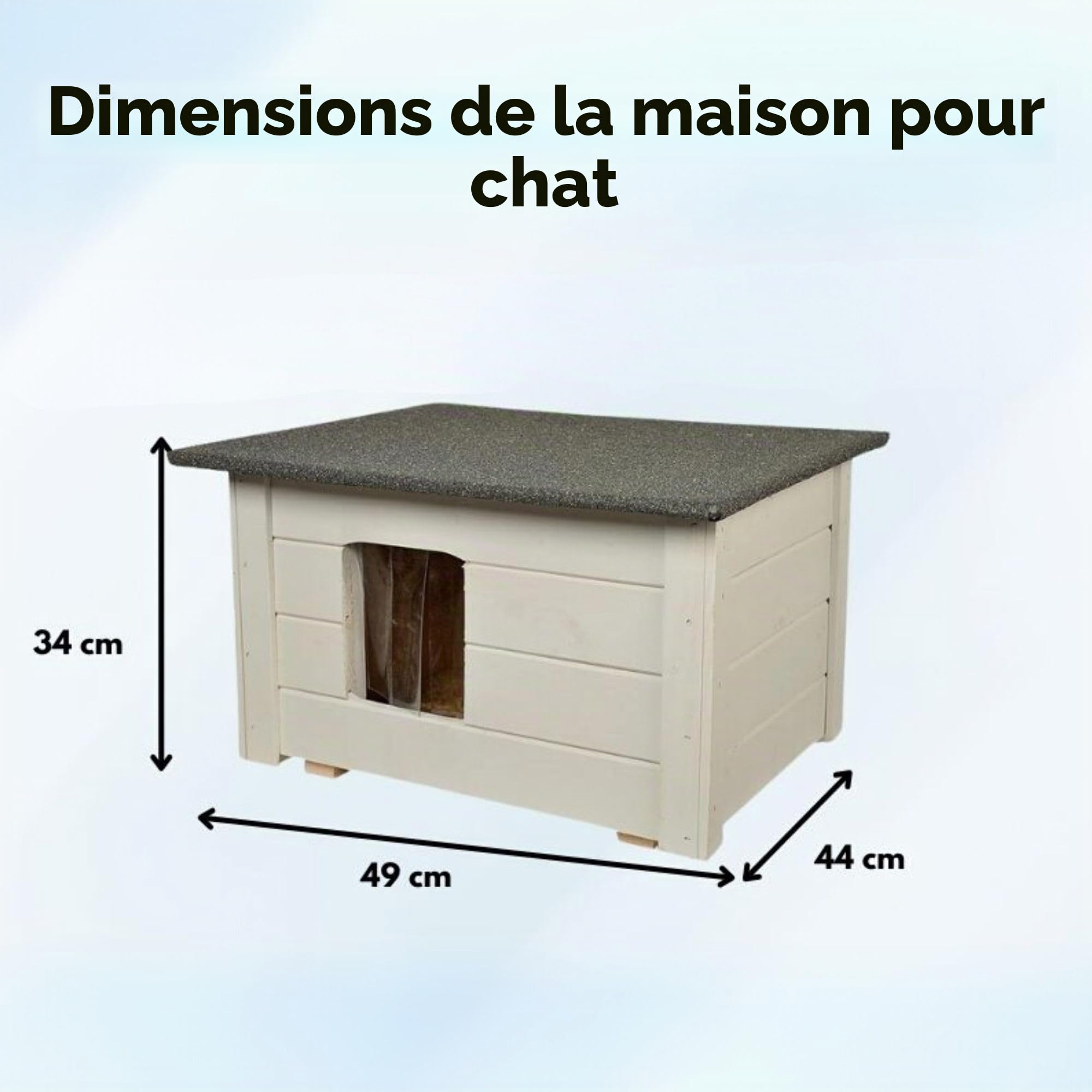 Maison pour Chat extérieur isolée - 54x39x34 cm (Gris, 59P x 49l x 34H centimètres)