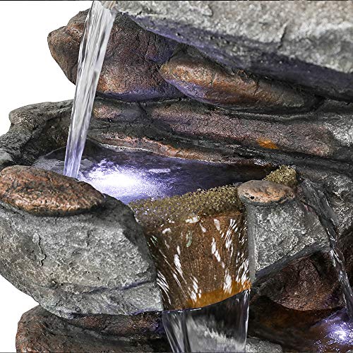 SunJet 5-Tier Outdoor Water Fountain with LED Lights - 40in Rock Water Fountain for Home Garden, Yard, Patio, Deck Decor - Soothing Tranquility Floor-Standing Fountain - Thumbnail 3