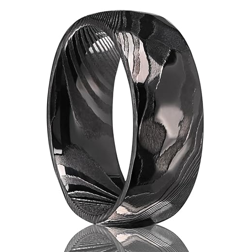 Gold Black Damascus Steel Rings