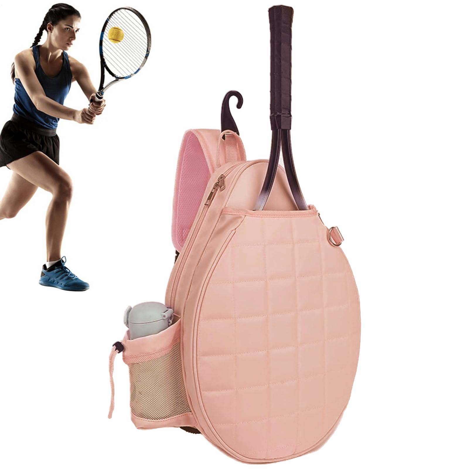 Borsa da Tennis da Donna Con Manico Superiore, Porta Bottiglia d'Acqua e Gancio - Borsa a Tracolla Stampata Con Griglie sul Petto
