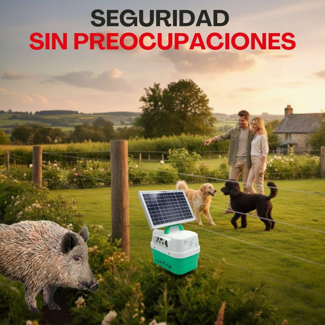 Pastor Eléctrico Solar Crepuscular Llampec Mod.40S – 4,5 J, 10.000 V y 45 km de Alcance – Especial Antijabalí con Sensor de Luz y Panel Solar 12 V 10 W Incluido – Fabricado en España