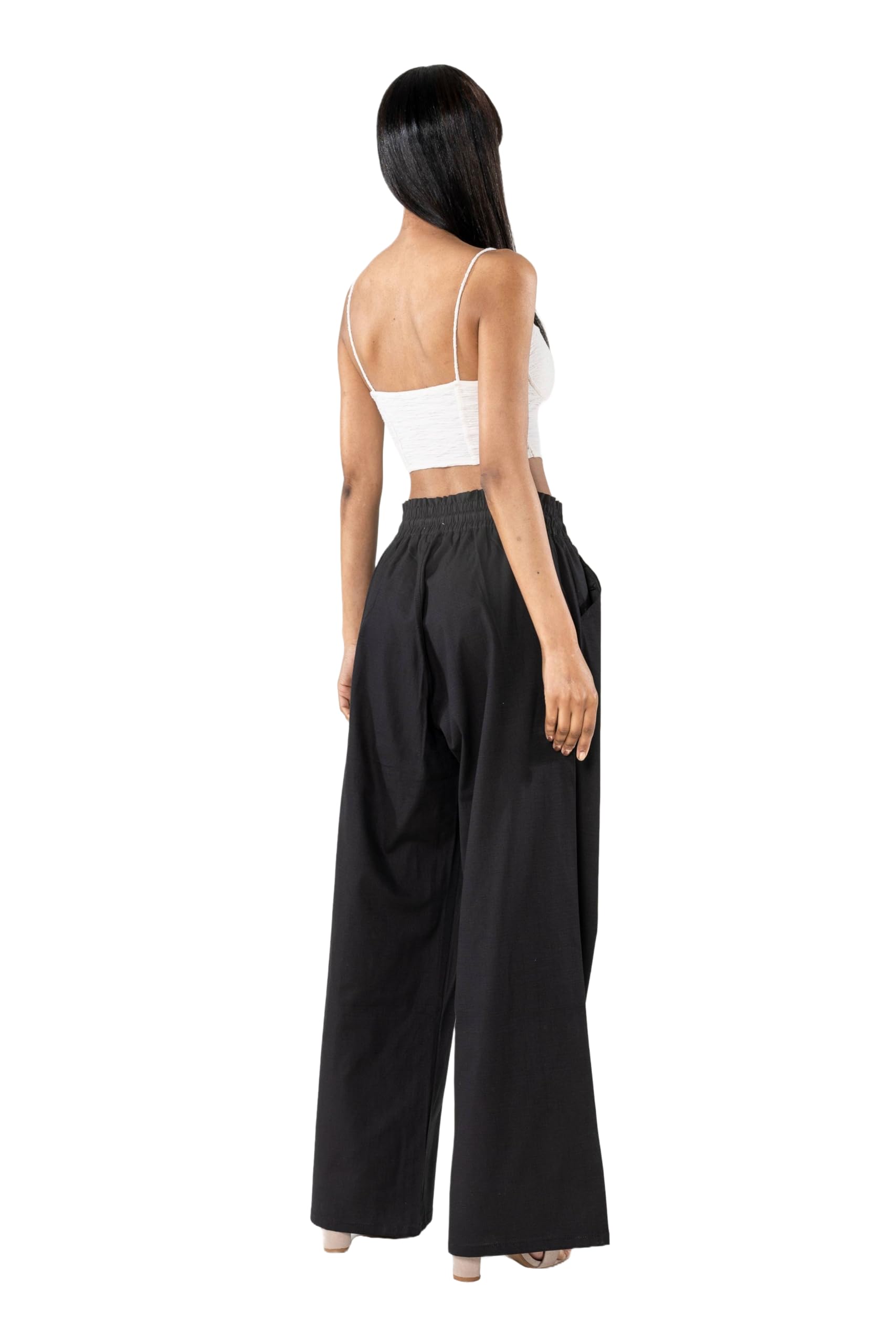 Nina Carter A001 Pantalon d'été léger et large pour femme en mélange de coton stretch, taille élastique, aéré et respirant, coupe ample, aspect lin