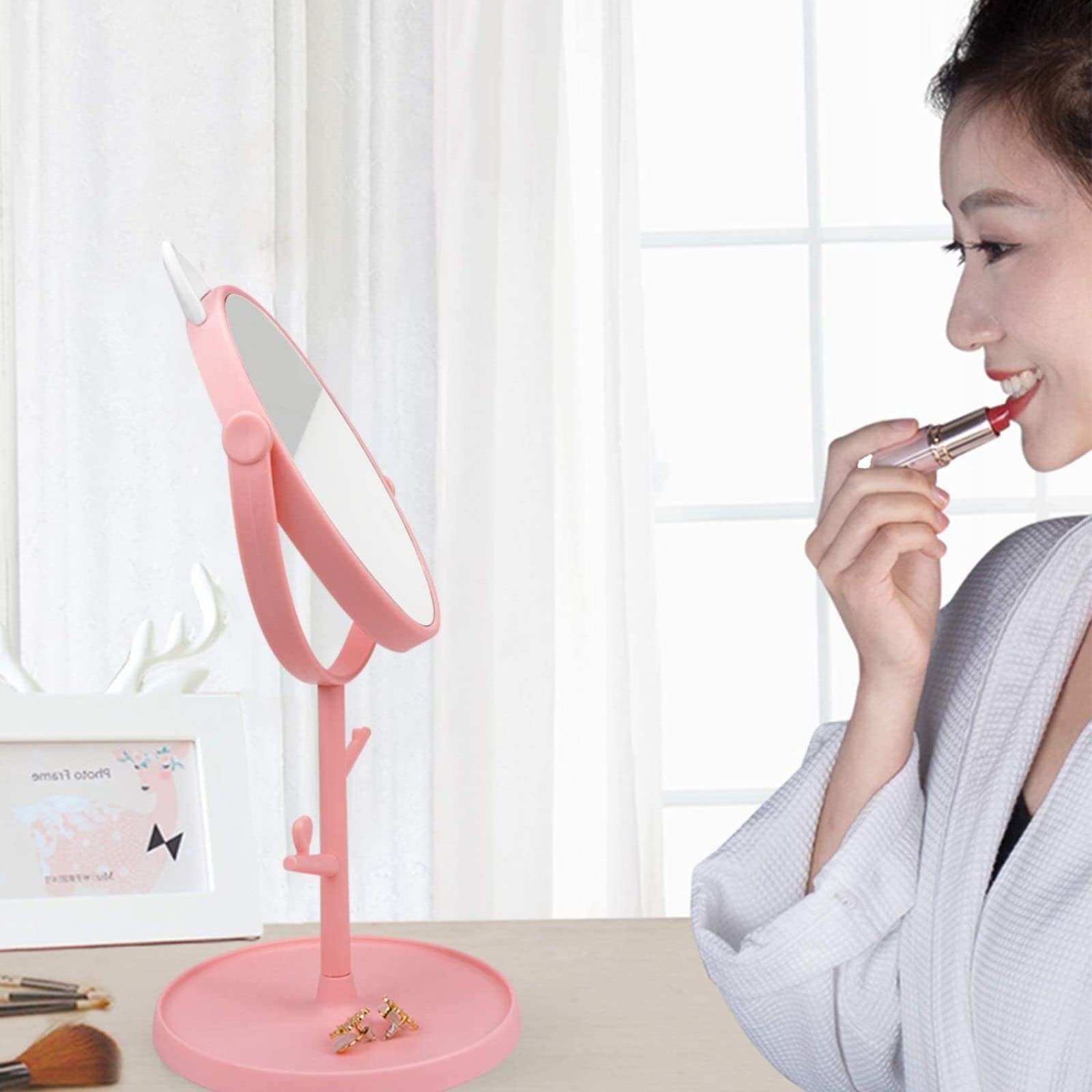 Specchio Trucco Con Cornice Legno - Design Orecchie Di Gatto - Foto 2