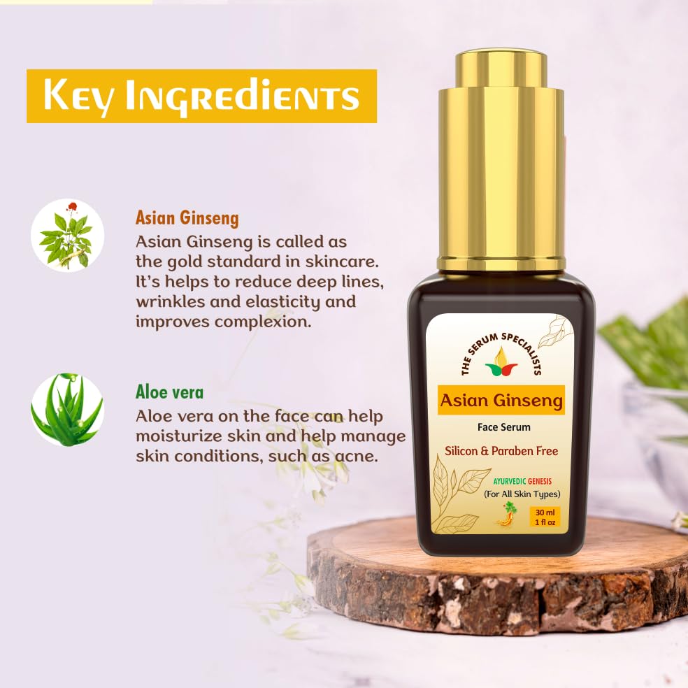 Image of Asian Ginseng Face Serum - Energizes & Revitalizes Skin | Infused with Asian Ginseng Extract | Boosts Circulation & Restores Vitality | All Skin Types - 30ml
