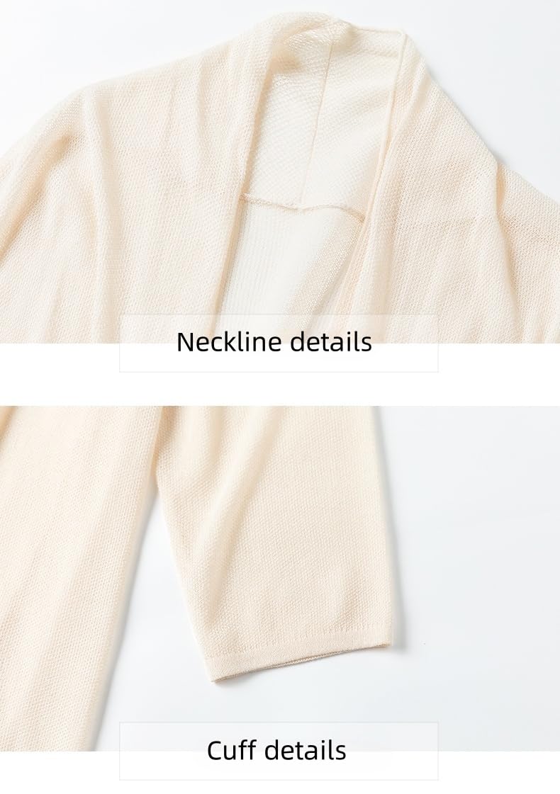 Boleros für Damen, Leichte Strickjacke für Damen, Lange Ärmel, Offene Vorderseite, Kimono Jacke, Lässig, Lockere Passform, Eisseide, Shrug Schal, Langer Sommer Shrug, Strandbekleidung,