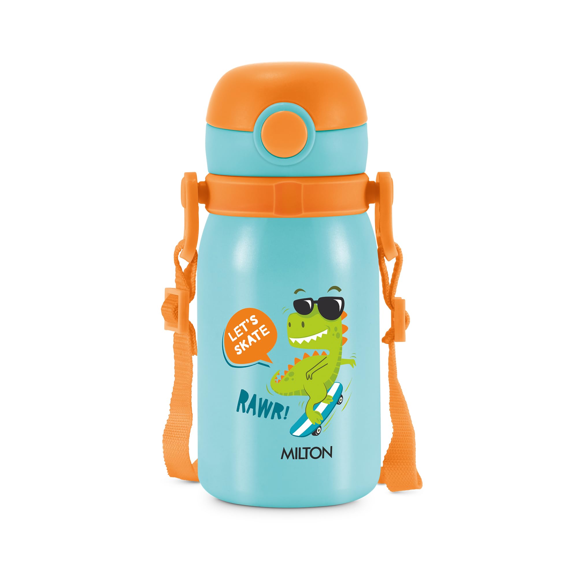 MILTON Torque 450 ISI Certified Stainless Steel Water Bottle, Leak Proof, Rust Proof, Single walled,1 Yr Warranty, Ideal Sipper Water Bottle for School Kids Bottle, 455 ml, Blue (Dinosaurs)