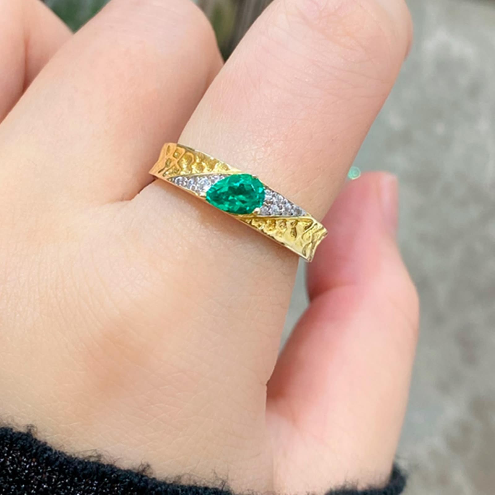 Bague de demande en or jaune 9 K/14 K/18 carats - Créée en laboratoire - Feuille d'émeraude - Véritable bijou moissanite - Au750/585/375 - Taille 47-70