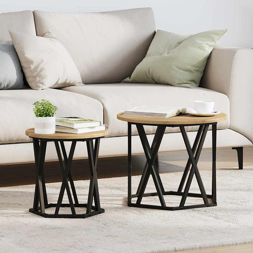 vidaXL Mesa Lateral 2 pcs Roble Artesanal Madera Ingenierizada y Acero, Mesa Redonda Moderna, Mesa de café compacta, Mueble Decorativo Elegante, Acabado Suave y diseño de Acero Resistente