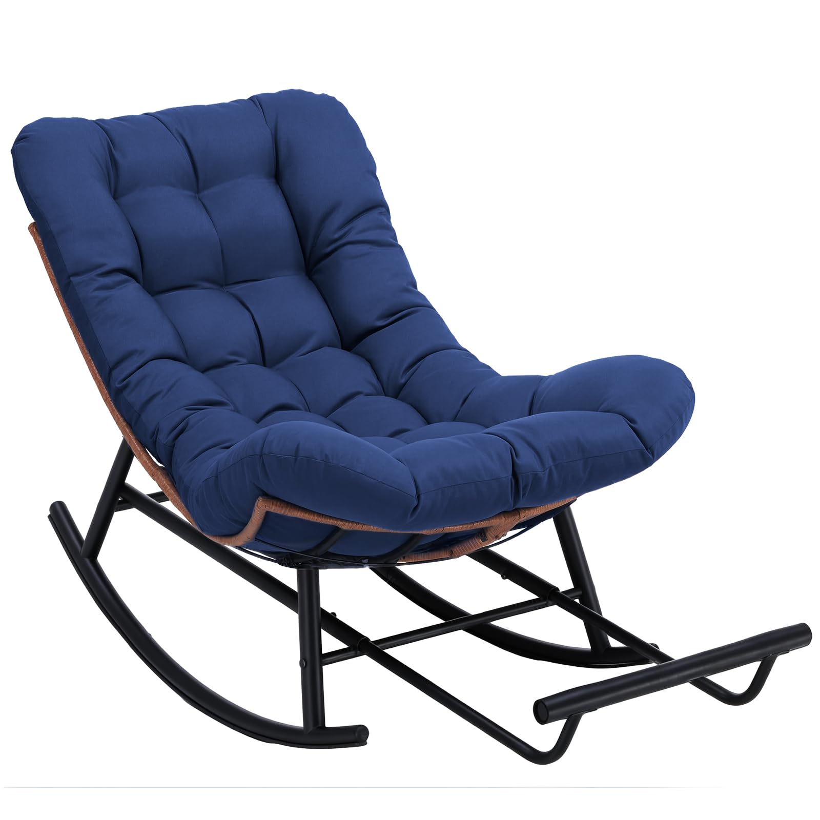 COMHOMA Übergroßer Schaukelstuhl, breite Schaukelliege mit extra dickem Sitzkissen, bequemer Loungesitz für den Innen- und Außenbereich, Wohnzimmer, Terrasse, Garten, Veranda (blau)
