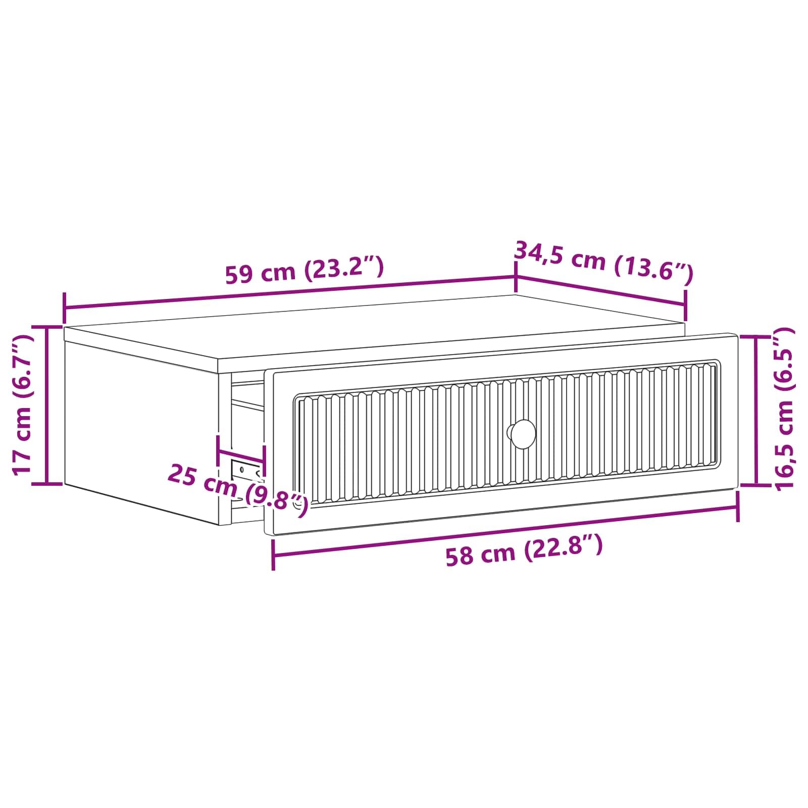Tavolino da parete bianco in legno 59 x 34,5 x 17 cm con cassetto, spazio e ripiano per soggiorno, ufficio, corridoio, credenza versatile salvaspazio e organizer