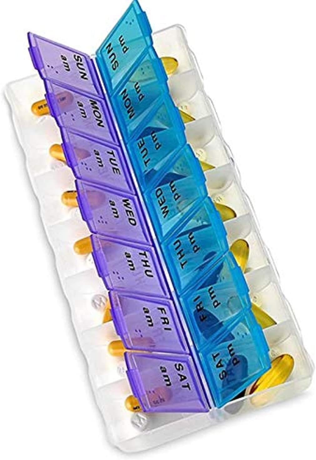 U-HOOME Large Weekly Pill Box 7 Day Am/Pm Daily Pill Organizer Twice A Day 14 Compartment Medication Storage Case