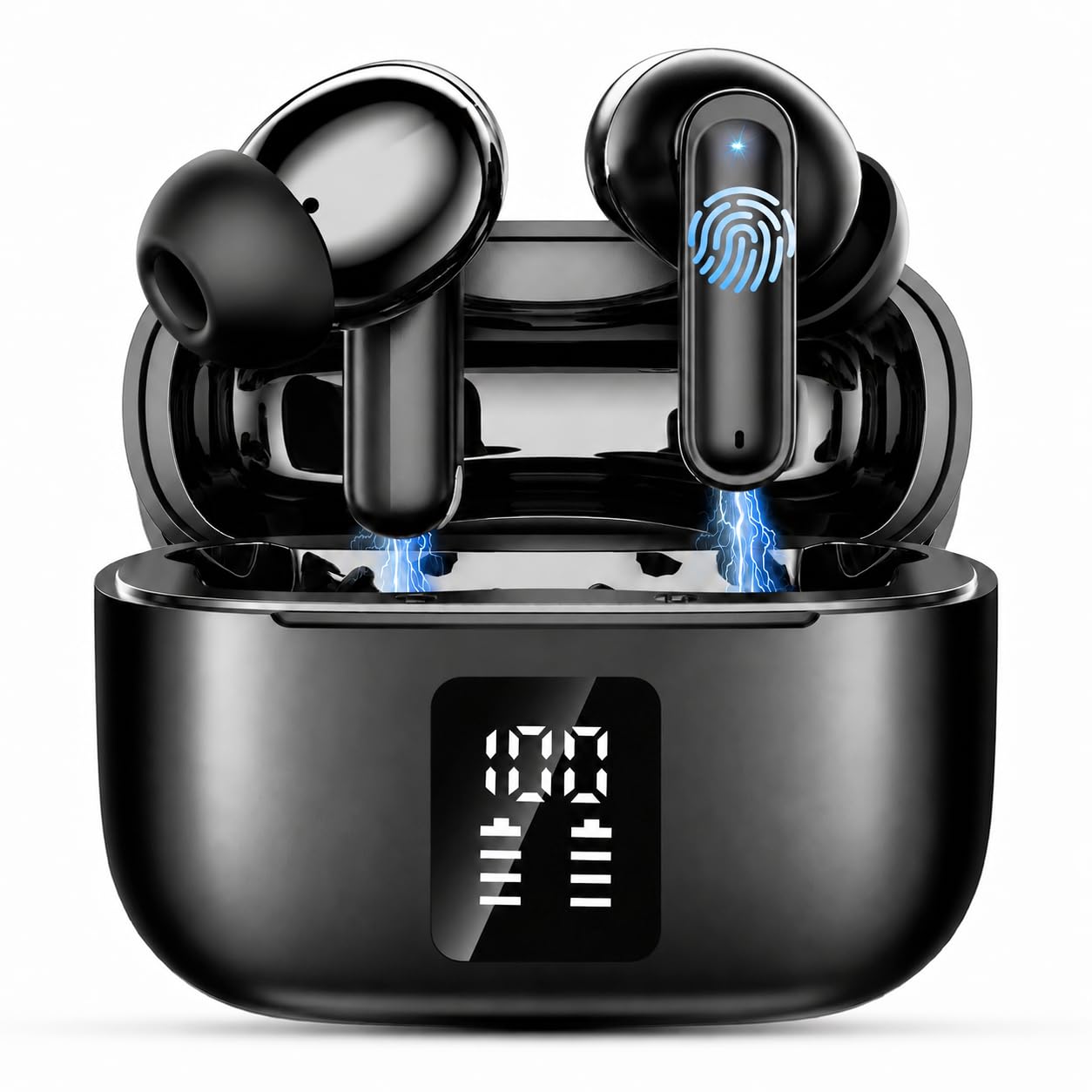 Auriculares Inalámbricos Bluetooth 6.0 con ENC, Carga USB-C, IPX7, Negro | 4 Mic con Reducción de Ruido ENC, 50H con Graves, Carga Rápida USB-C,ergonómico ligero para uso cómodo
