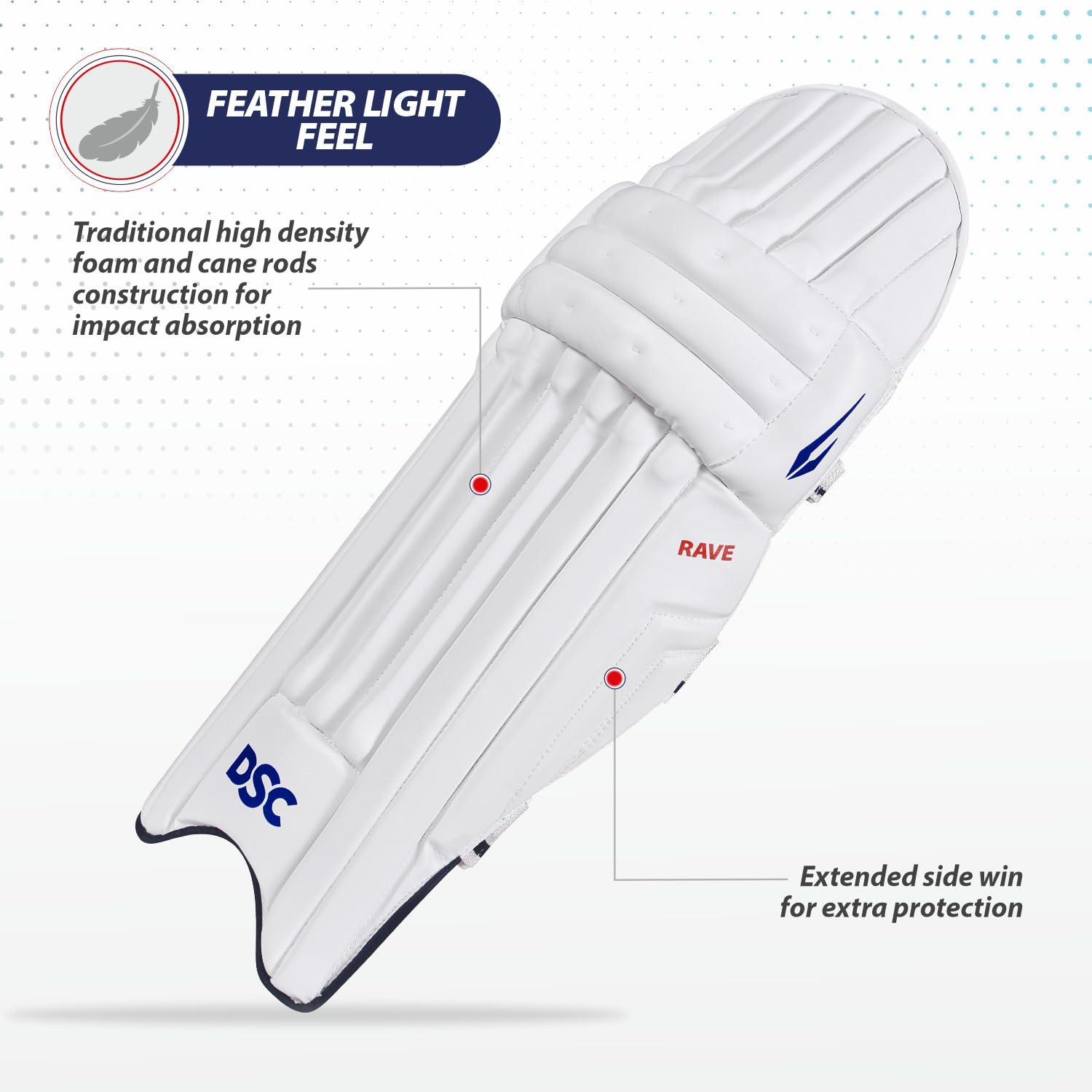 DSC Rave Cricket Batting Legguard for Mens, Color - White, Size - Youth, Left Hand