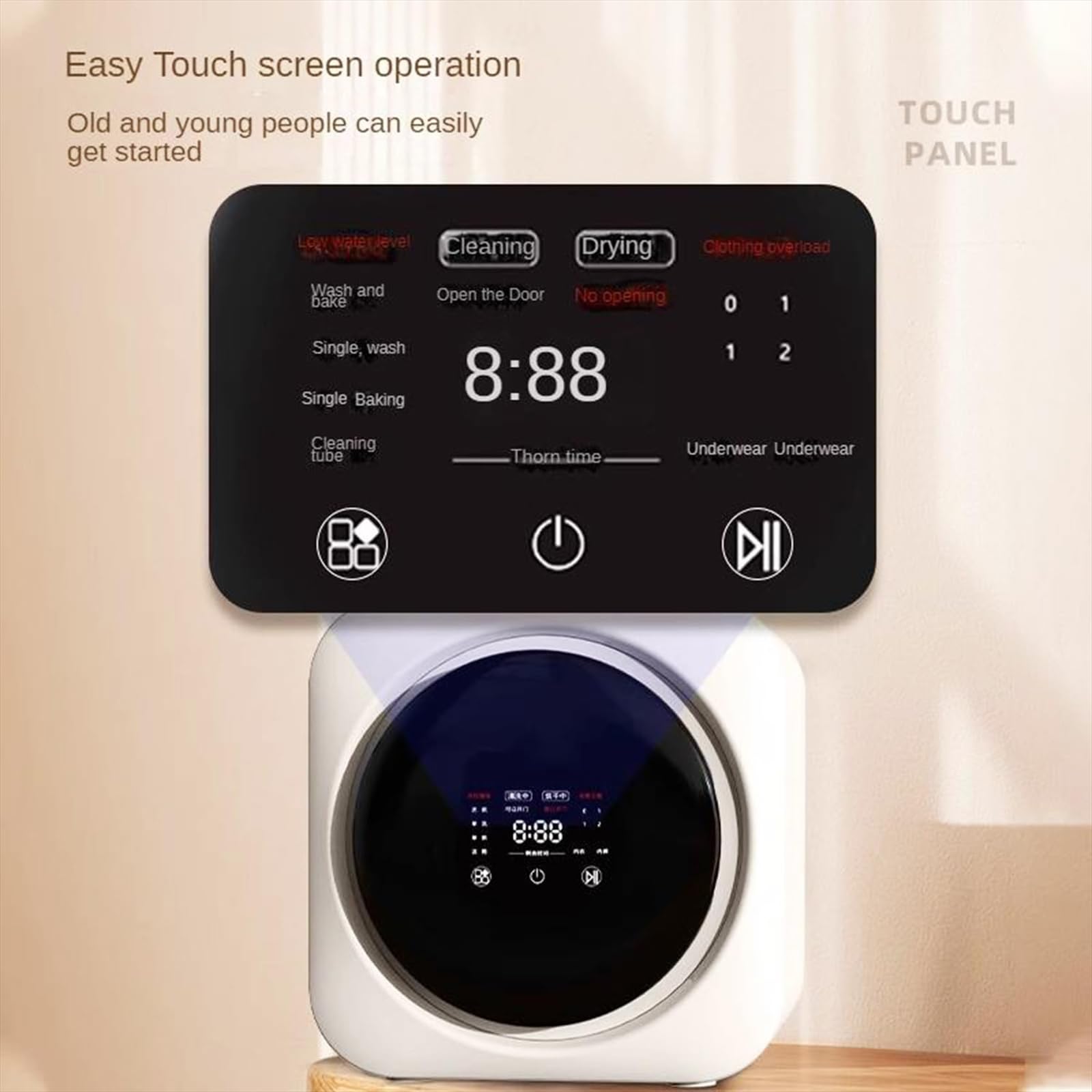 ZMIN Mini Machine à Laver Automatique 3,5 l, Lavage et séchage intelligents à Rouleaux intégrés, pour Appartements et Petits espaces, Suspension Murale,Beige,Desktop