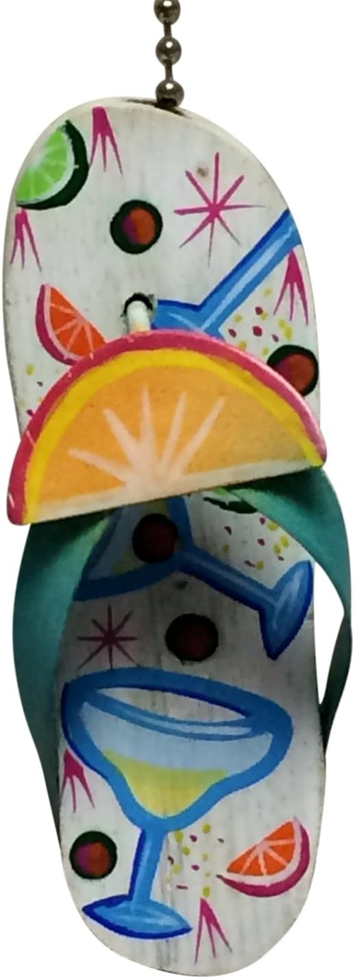 MTI Tropical Tiki Bar Cocktail Flip Flop Ceiling Fan Pull Pink Lemon Slice