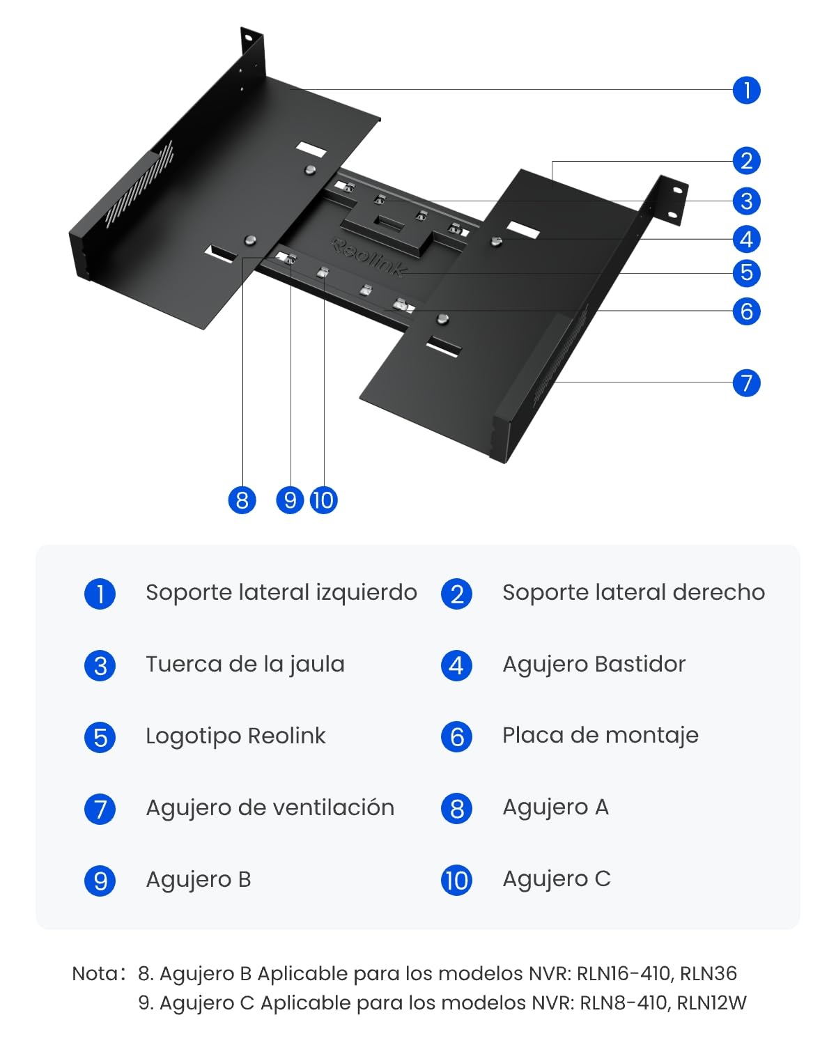Reolink Soporte para NVR, Compatible con los NVR (p. ej. RLN8-410 y RLN16-410), Sistemas PoE (p. ej. RLK16-800B8 y RLK8-1200D4-A) y RLA-RM1