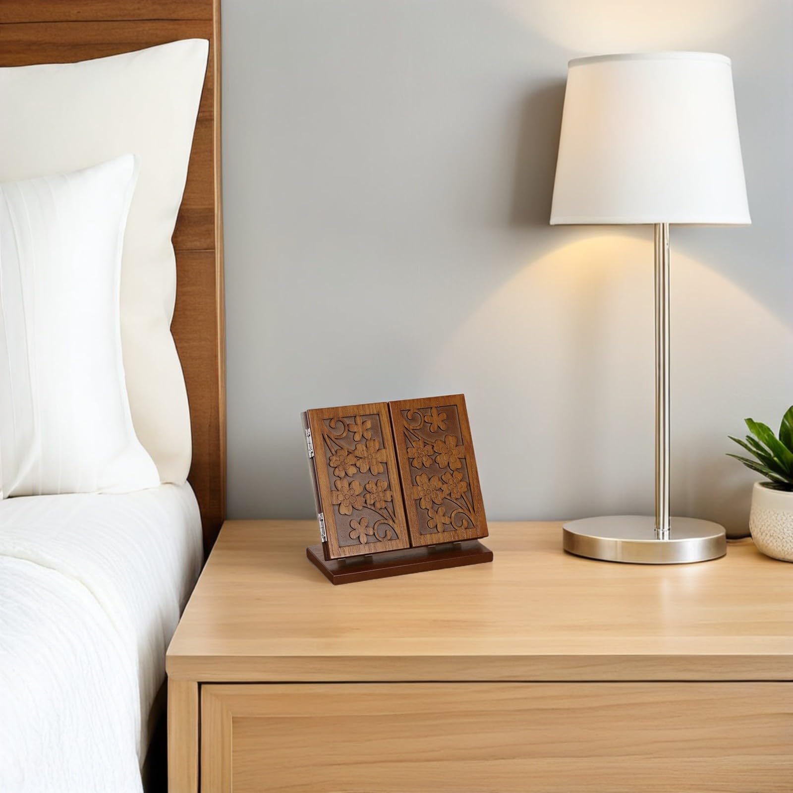 Espejo de Maquillaje y Superficie Clara de Madera Marrón Plegable Diseño Tallado de de para Escritorio Estable