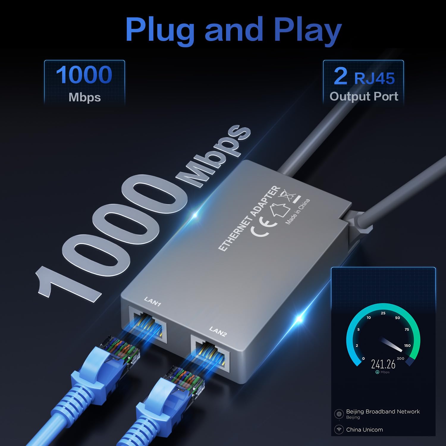 Starlink Ethernet Adapter for Starlink Gen 2, Multi Ports Adapter Starlink to RJ45 Fast&Stable Network Connection 1 to 2 [2 Devices Network Simultaneously] - Up to 1 Gbps