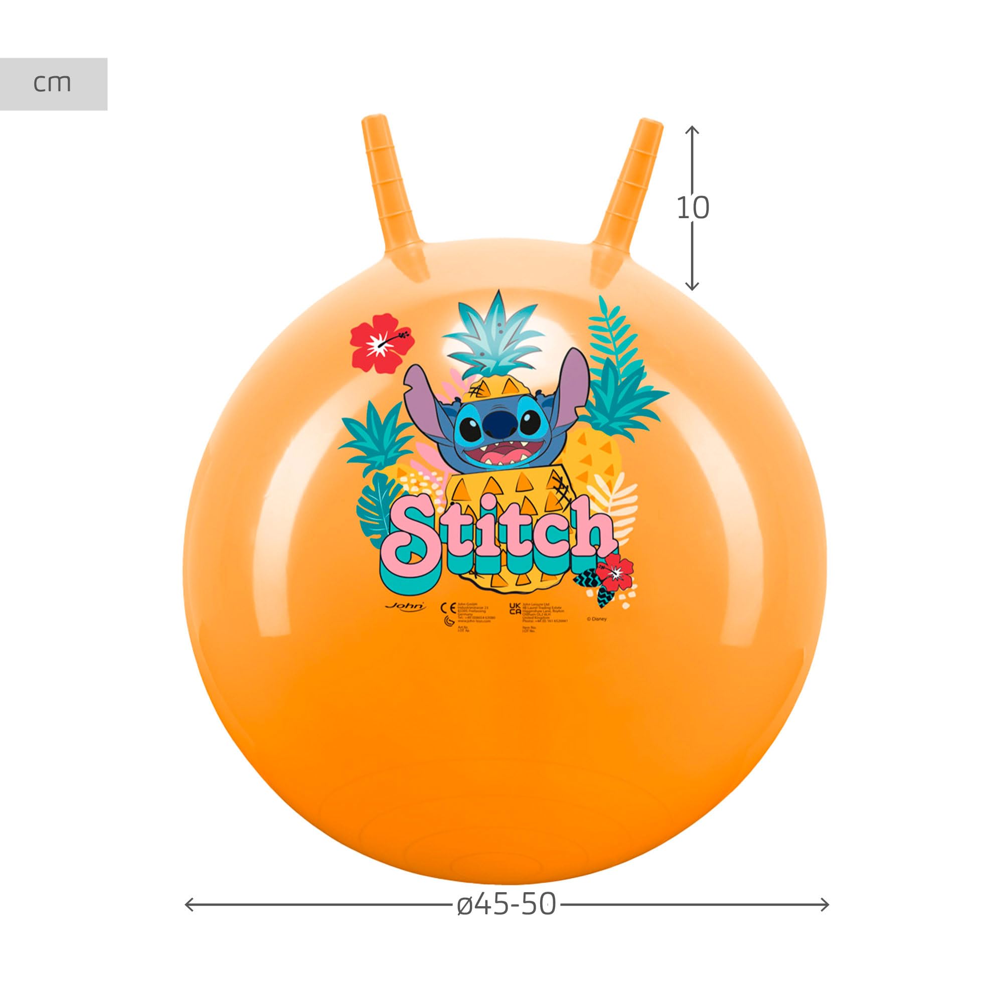 COLORBABY Pelota hinchable saltarina Disney Stitch 45 cm con asas ergonómicas, diseño oficial, juguete activo y seguro para niños a partir de 3 años (48438)
