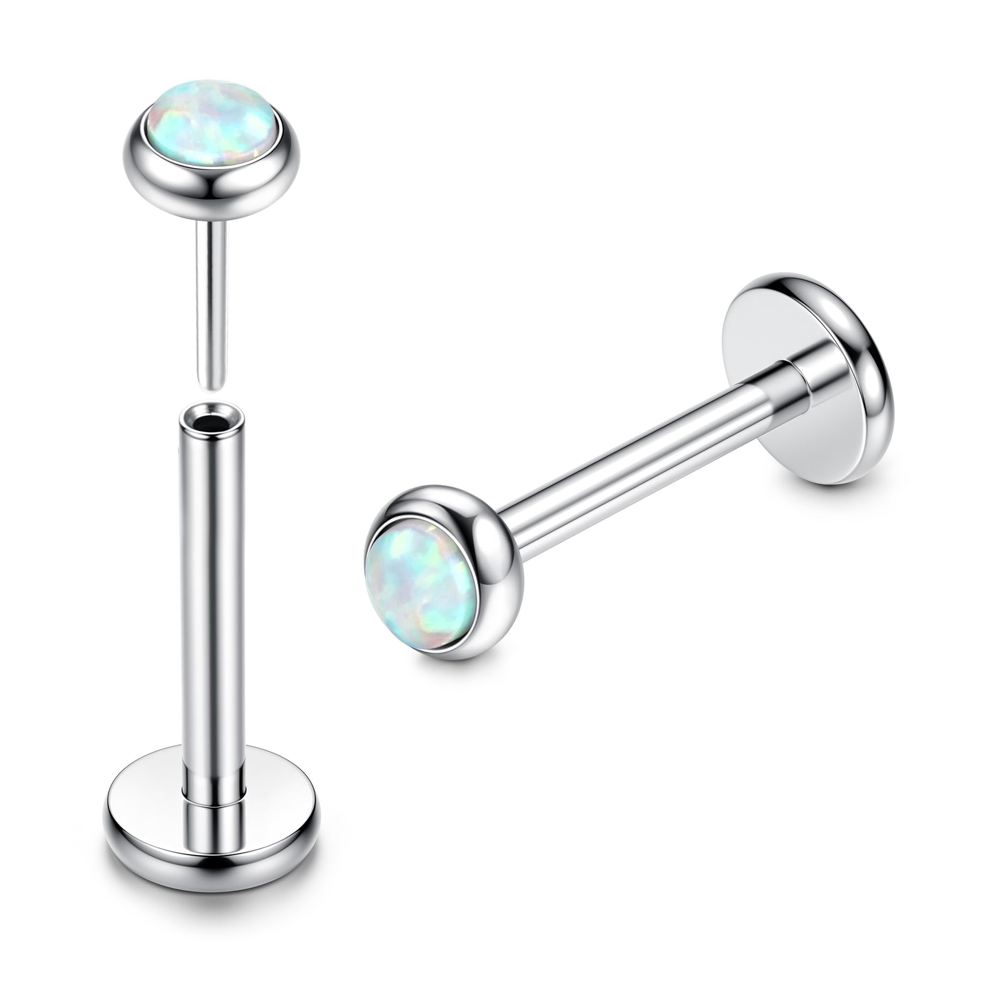 Adramata 2Pcs G23 Titanio Piercing Labret Sin Hilos Medusa Monroe Piercing Labio Piercing CZ Ópalo Pendiente Piercing Pequeño Piercing Nariz Piercing Helix Piercing Tragus Plata Piercing Oreja
