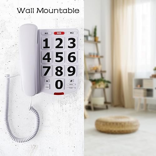 Miniatura 5 de Teléfono de botón grande para personas mayores, ancianos, teléfono fijo con discapacidad auditiva con luz indicadora, altavoz manos libres, teléfono