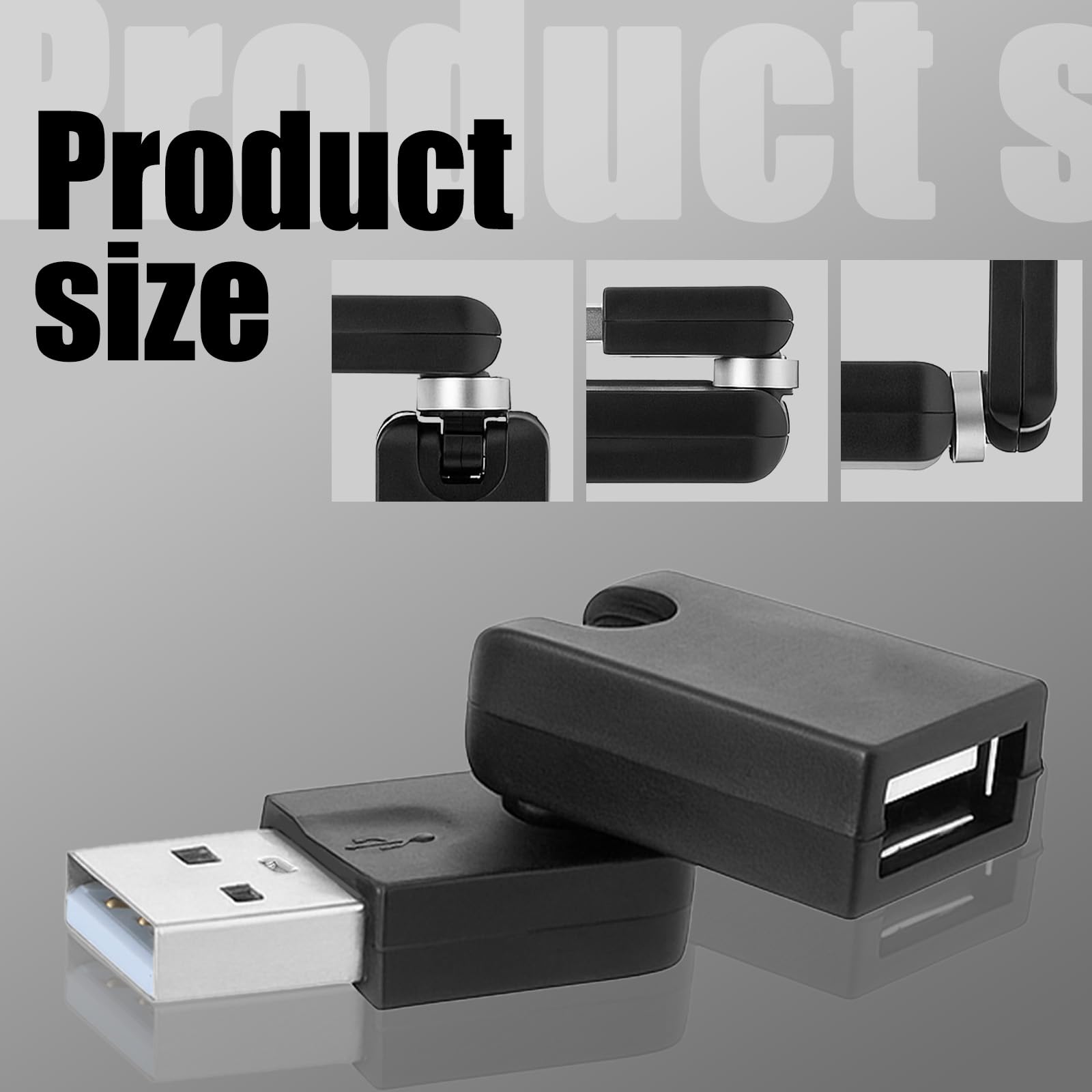 Confezione da 2 adattatori USB 2.0 girevoli a 360 gradi, da tipo A maschio a tipo A femmina, adattatore USB 2.0 nero regolabile ad angolo retto (AM-FM)