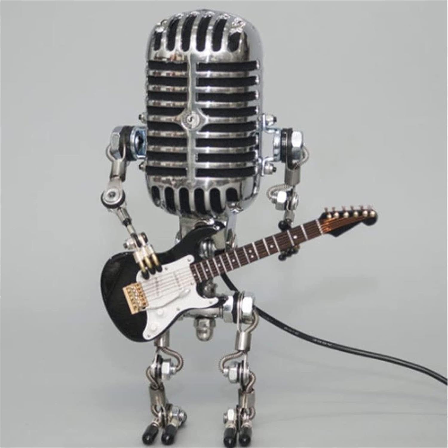 Vintage Microphone Guitar Robot Lamp, Music Gifts for Men, for Music Lovers, Vintage Light Home Decor Nightstand Desk Lamp for Bedroom, Music Studio (Black)-image-13