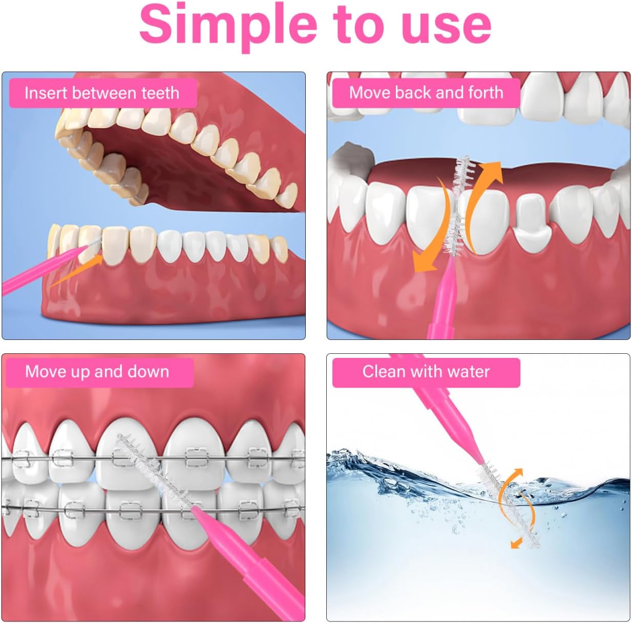 Healeved 100PCS Braces Brushes Interdental Brushes Braces Flossers Braces Brush for Cleaner Toothpick Dental Flossing Head Oral Flosser Dental Picks for Teeth Cleaning(5colors)