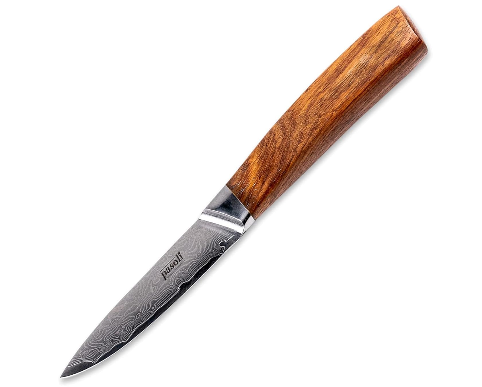 pasoli Couteau d'Office Professionnel - Lame VG-10, 20cm / 67 Couches d’Acier Damas Japonais avec Protège-Lame et un Manche en Bois – Outil de Tranchage Aiguisé, Ustensiles de Cuisine