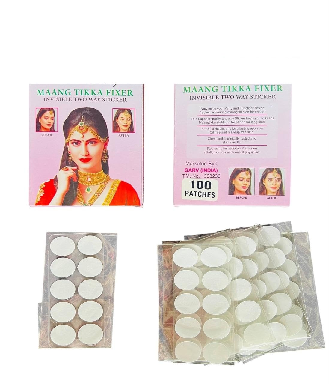 Suhag Maang Tikka Fixer Invisible Two Way Sticker for Women | Strong Hold Forehead Adhesive Patches for Jewelry | Skin Friendly Long Lasting | 20 Patches Pack of 2-picture-50