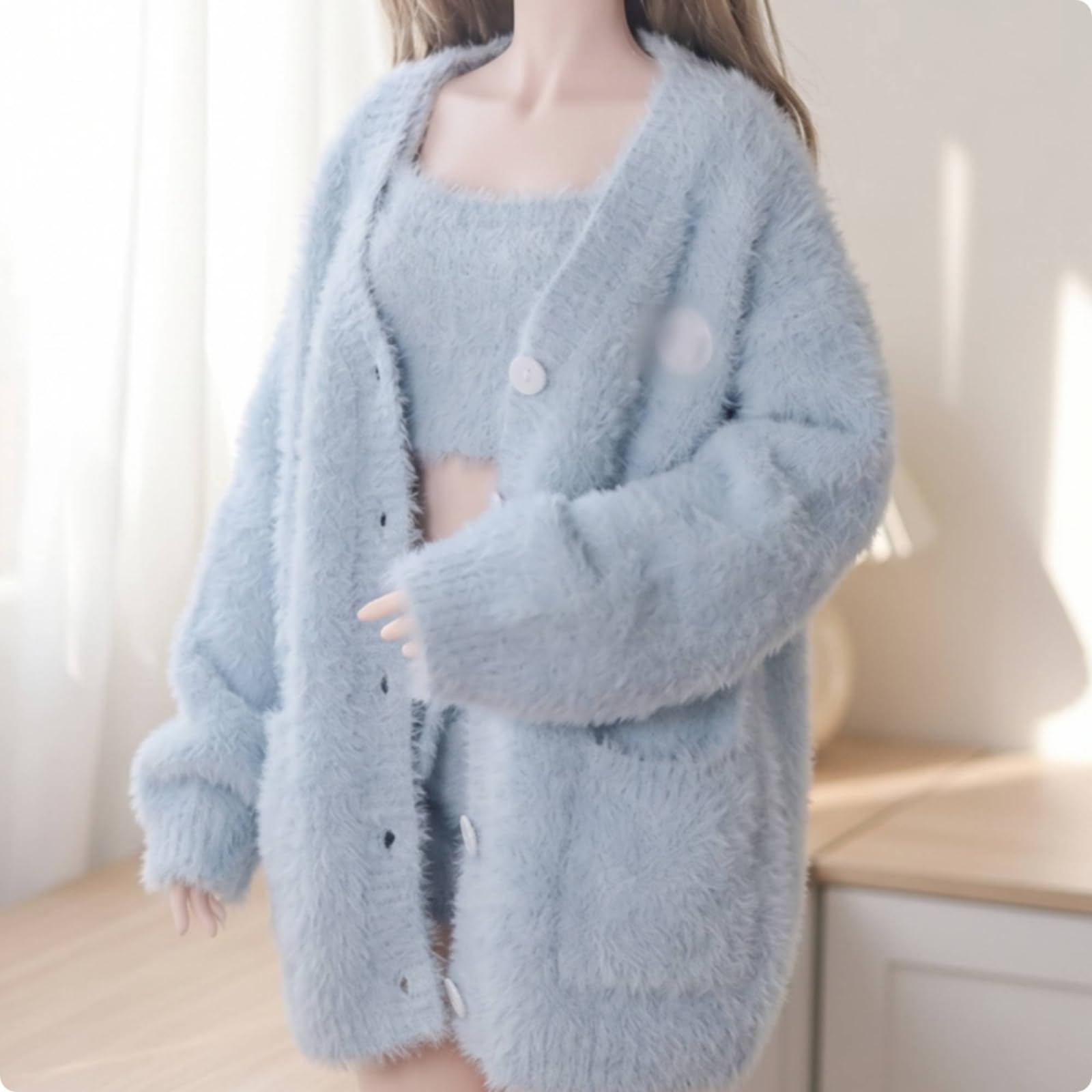 Qianly Ropa Muñeca a Mano Esponjoso para Exhibición , Azul Cielo