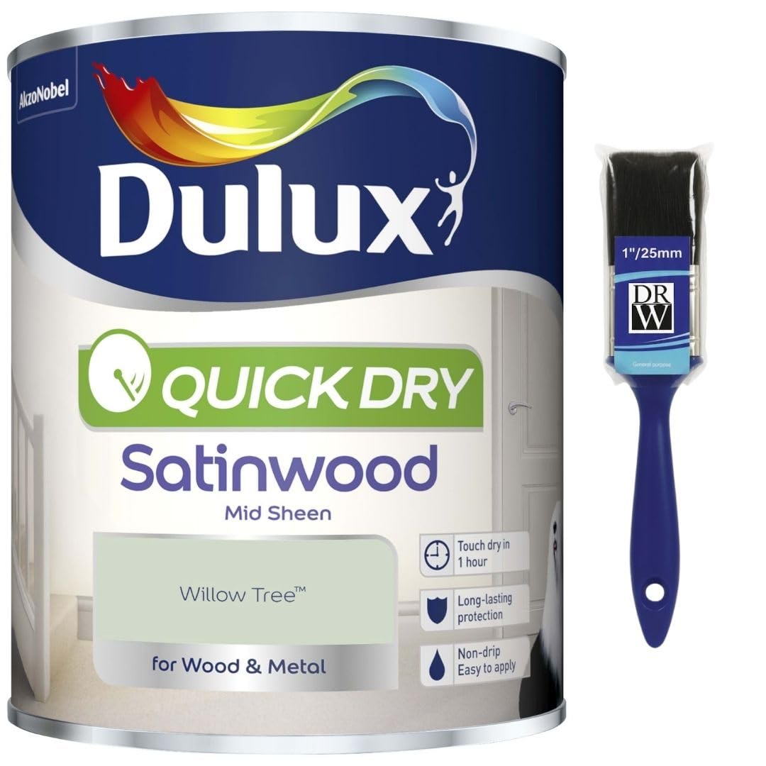 Willow Tree Quick Dry Satinwood Paint 750ml | Interior Wood and Metal Paint | Durable Mid Sheen Finish | Fast Drying Trim Paint for Doors Skirting Boards Cupboards and Furniture