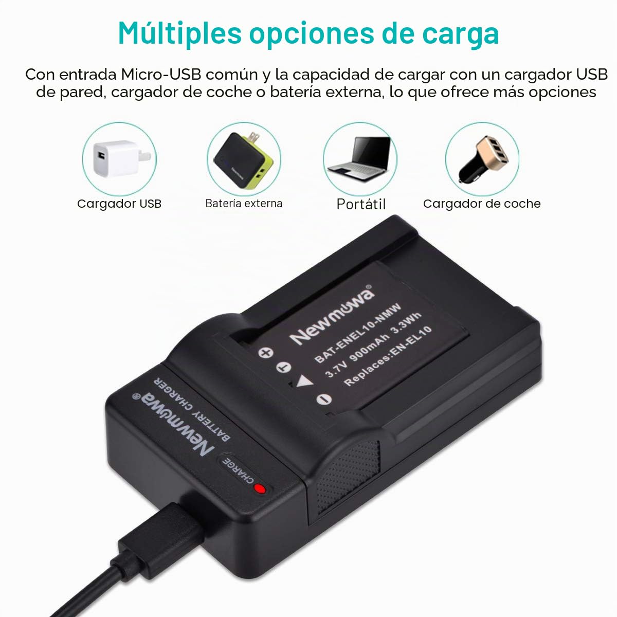 Newmowa EN-EL10 Batería (2-Pack) y Kit Cargador USB portátil para Coolpix S60, S80, S200, S202, S203, S205, S210, S220, S225, S230, S500, S510, S520, S570, S600, S700, S3000, S4000, S5100