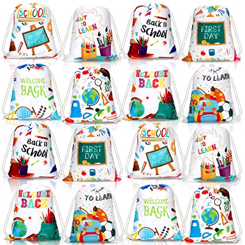 Rucksack mit Kordelzug, Motiv: Willkommensrücken, Vorschultasche mit Kordelzug, Rucksack, Sport, Fitnessstudio, Schule, Polyesterbeutel (klassischer Stil, 16 Stück) Cover