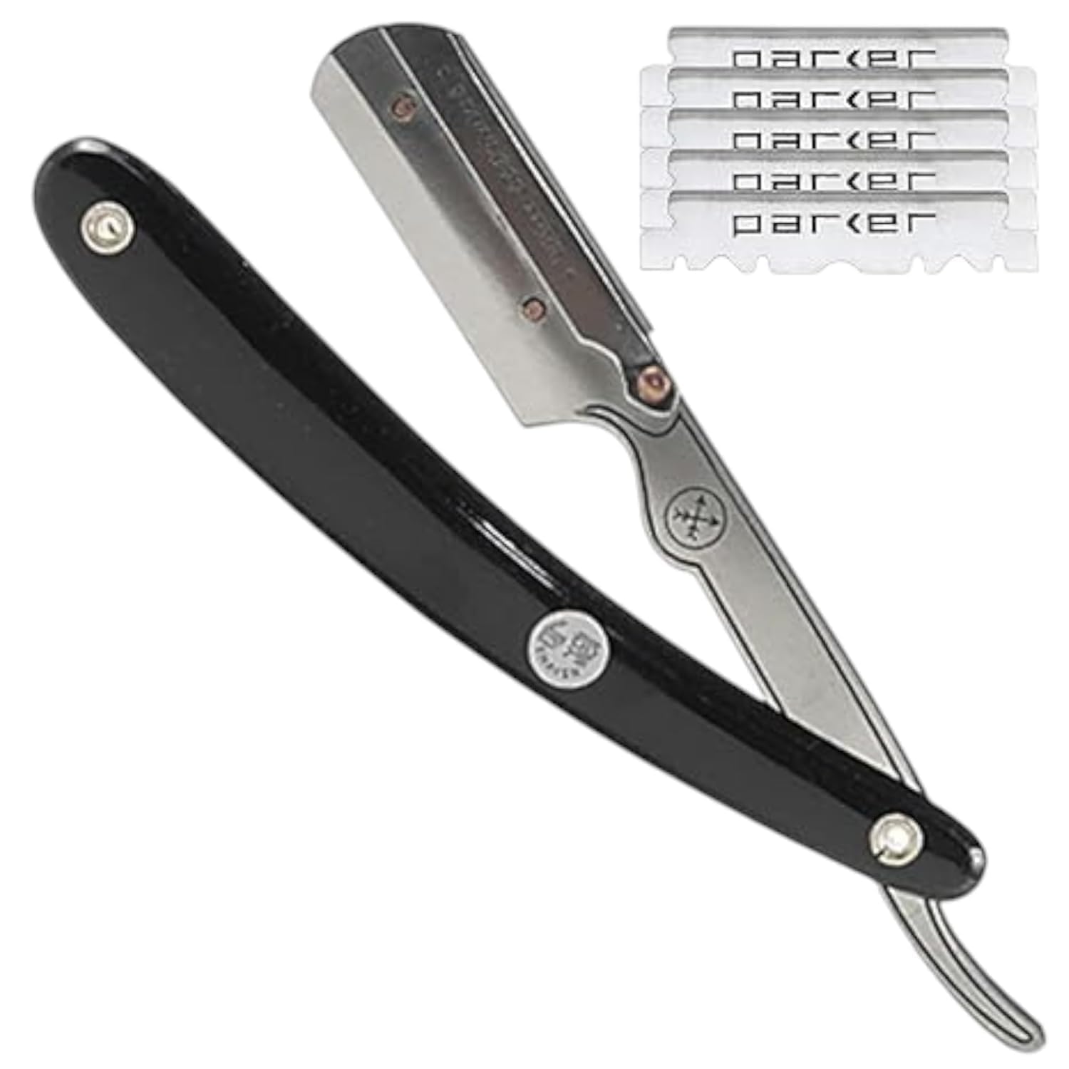 Parker Safety Razor SRB maszynka do golenia z prostymi krawędziami i 5 ostrzami Parker czarna