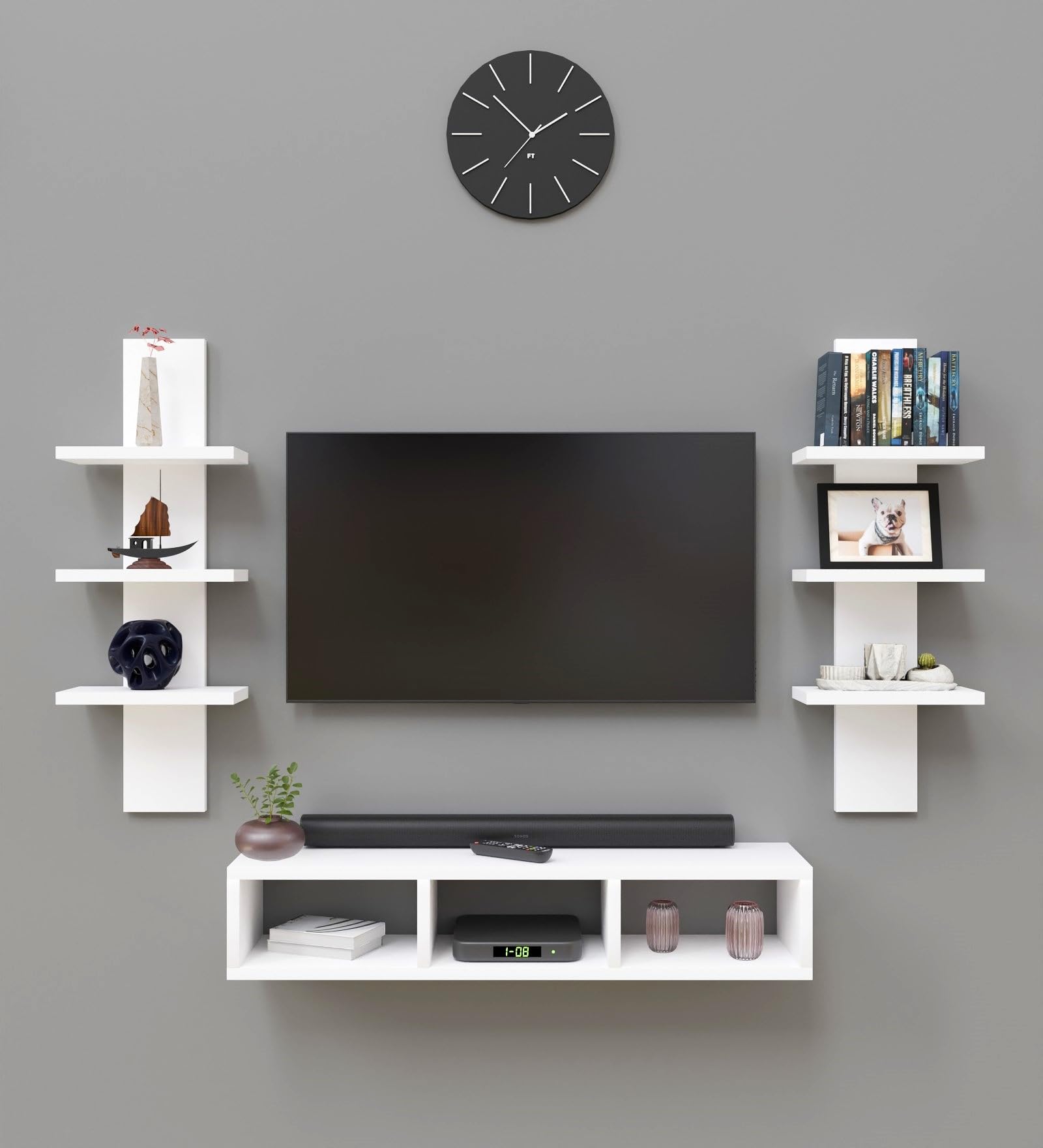 Spyder Craft Tokyo Engineering Wood Wall Mount TV Entertainment Unit Set Top Box Stand/TV Cabinet with Shelves for Books & Dcor Display Unit Bed Living Room Upto 60 Inches-image-26