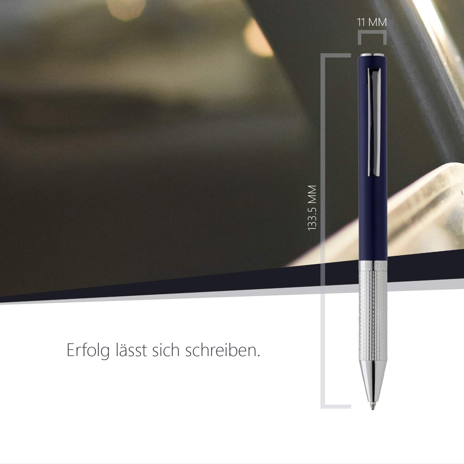 Cerruti 1881 Kugelschreiber „IRVING“ | Schreibstift mit matter blauer Lackierung und verchromten Beschlägen | Blaue Mine