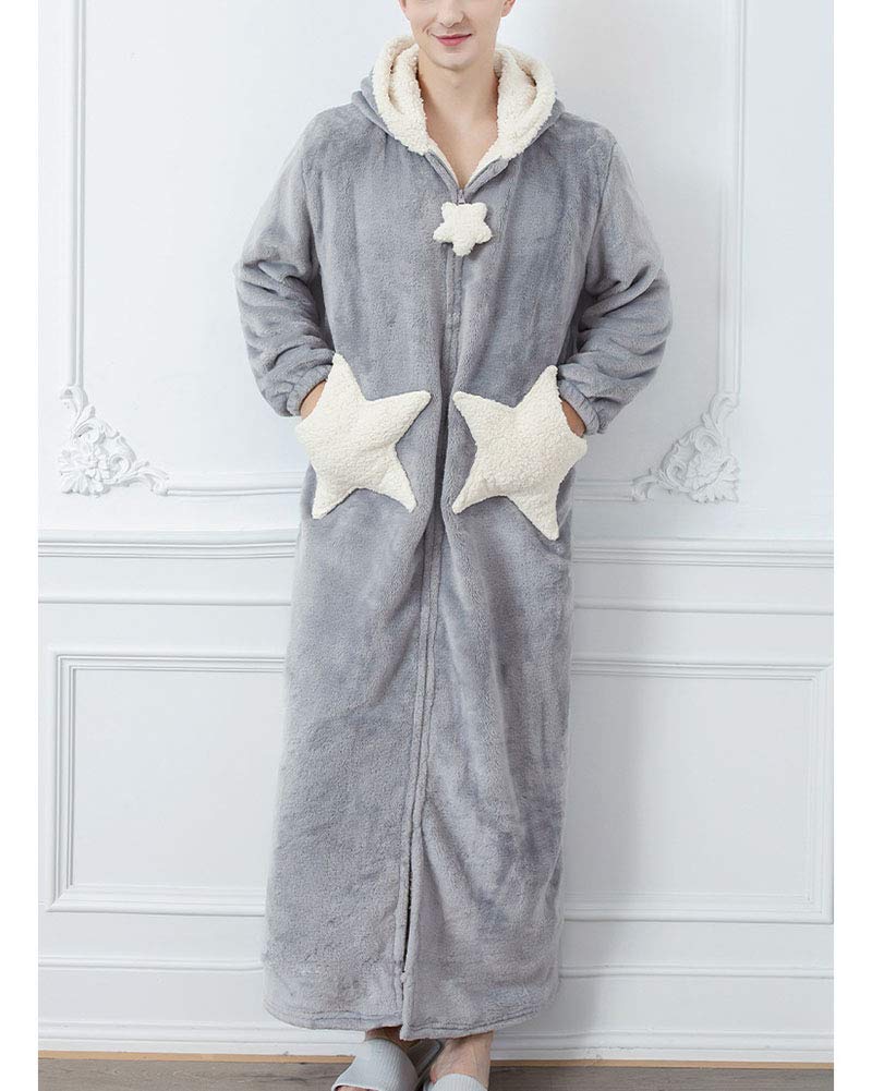 Mujer/Hombre cálida en forma de estrella/luna Albornoz Con capucha Fluffy Fleece Bata Longitud Entero Caliente Mullido Invierno Larga túnica Felpa Espesar con Cierre de Cremallera