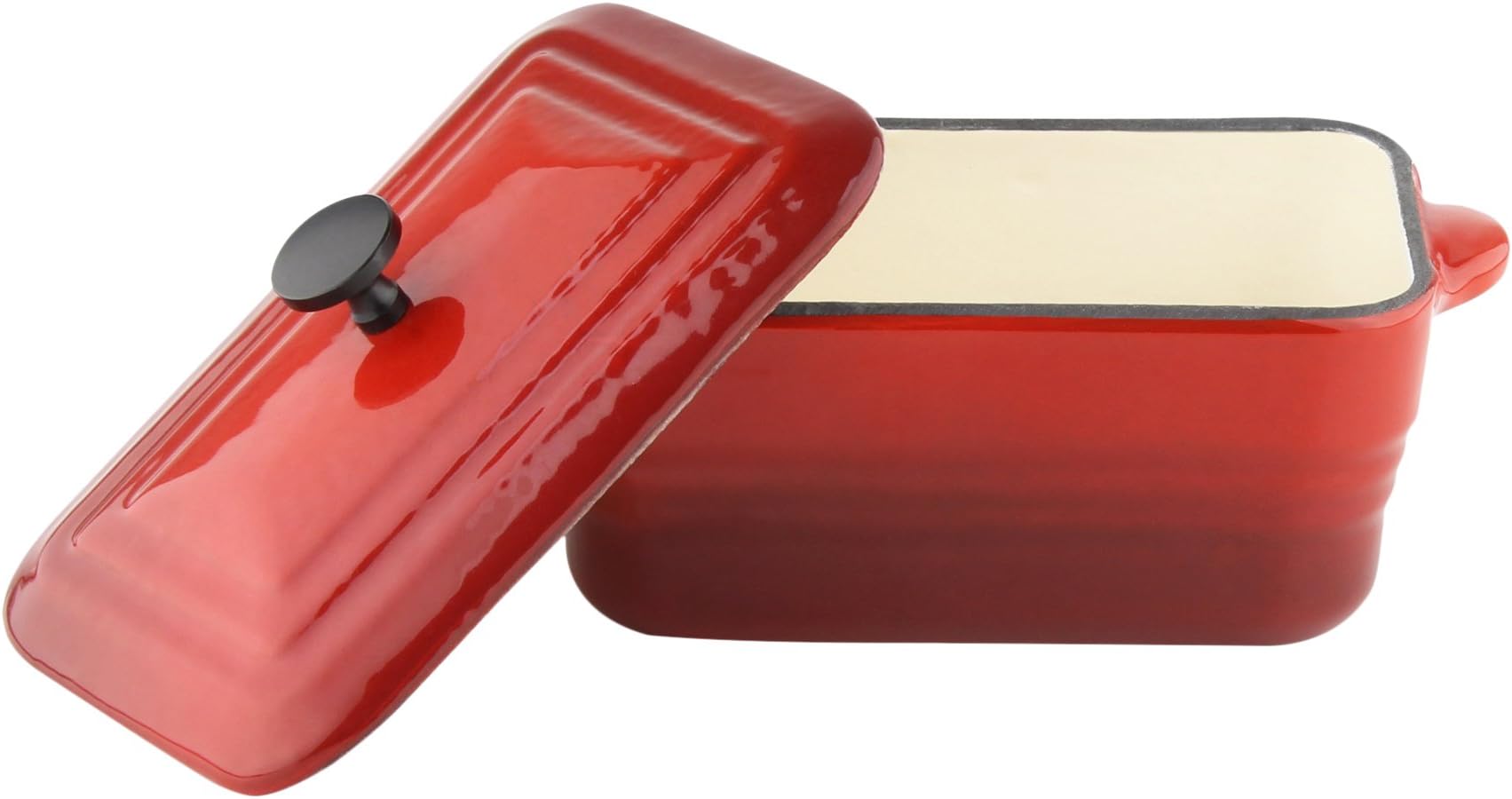 Commichef Provencale Professional Cast Iron Rectangular Mini Cocotte & Lid Cover, Red, 13 x 8cm, 250ml, 15 x 11 x 7.5 cm