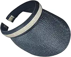 Viseira Feminina em Papiro Adulta Aberta Tiara com Tira Dourada Aba Larga 13,2cm Sem Amarração Estilo Praia Verão