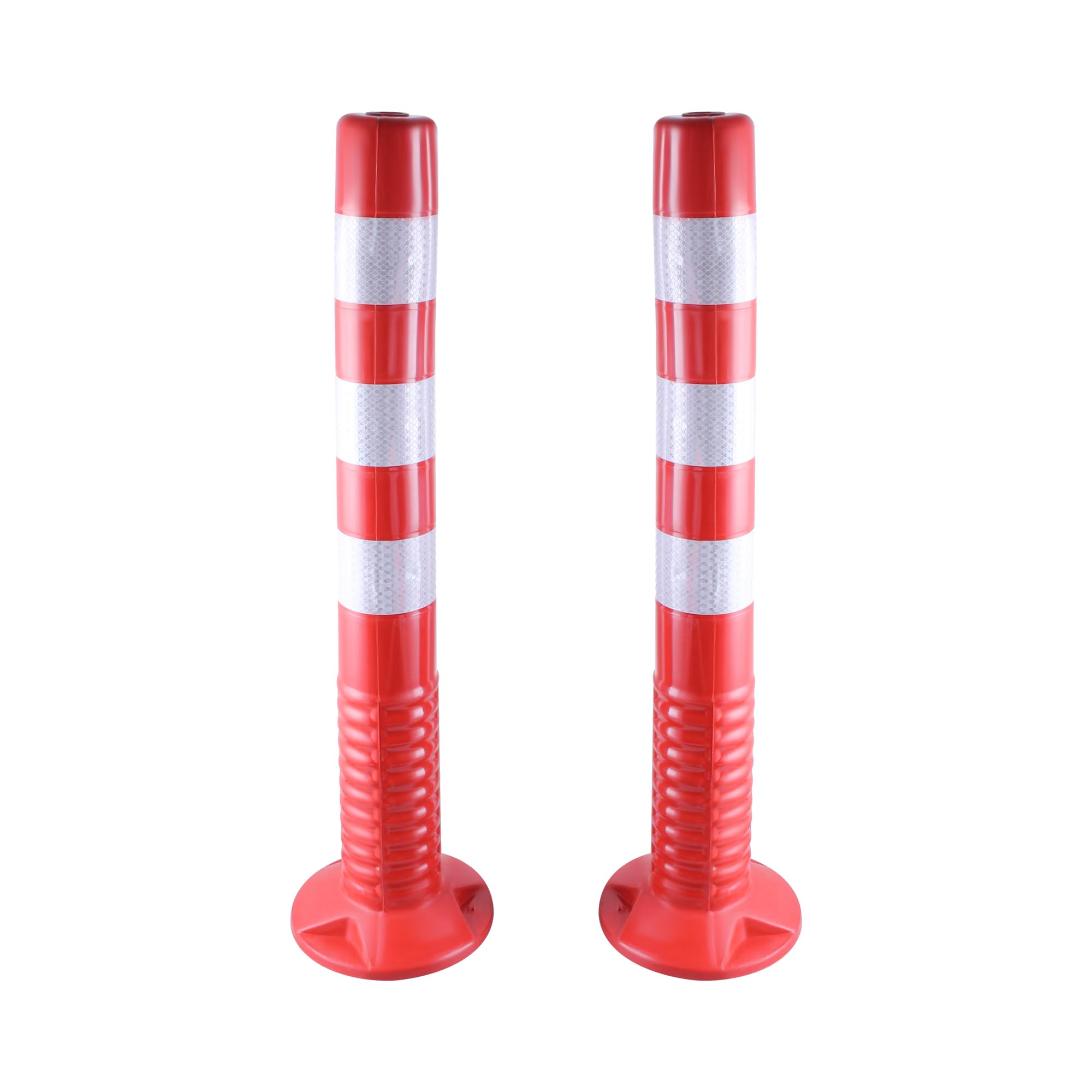 2 x Absperrpfosten 75 cm, Verstärkte Kunststoffpfosten mit Reflektoren & Schrauben, Poller aus flexiblem Polyurethan, selbstaufrichtender Flexible Verkehrspfosten für Verkehrssicherheit, Rot