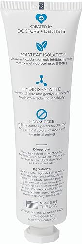 Miniatura 3 de Pasta de dientes hidroxiapatita sin flúor, blanqueamiento y alivio de la sensibilidad, sin SLS, formulada por dentistas, remineralizante natural,