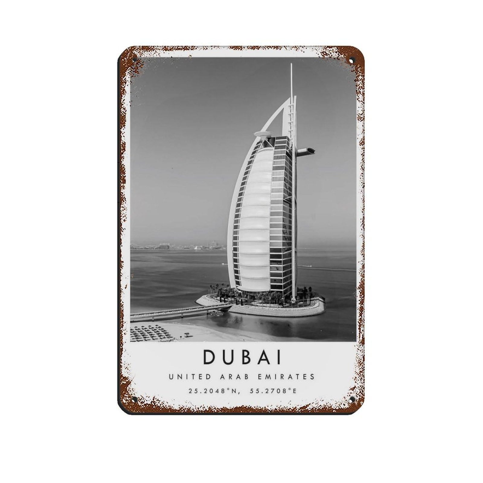 Dubai Travel, Dubai Poster (2) Retro Poster Metal Tin Sign Chic Art Retro Iron Painting Bar People Cave Cafe Family Garage Poster Wall Decoration 8x12inch(20x30cm)