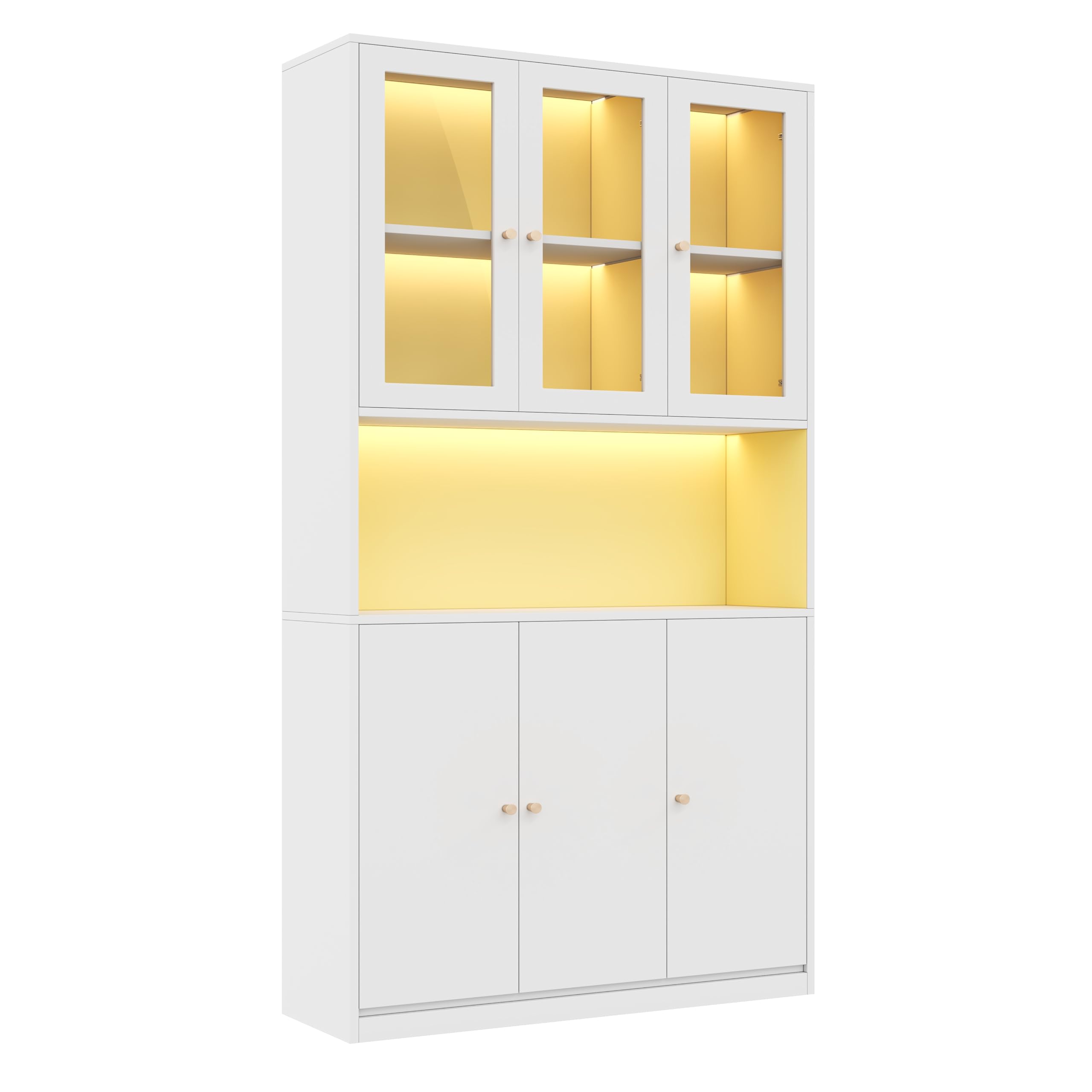 Libreria 100×35×200 cm con ante in vetro e illuminazione LED – Mobile autoportante con vetrina, vano a giorno e 3 ante; Archivio per raccoglitori e libri – Bianco (N)