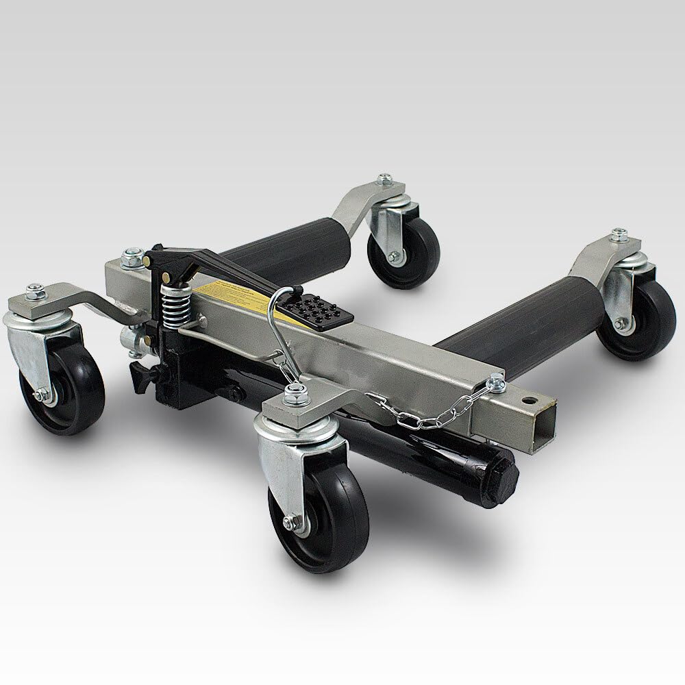 BITUXX 4 Stück PKW Rangierhilfe Rangierheber hydraulisch Wagenheber Auto Rangierroller Rangierheber belastbar bis 680 kg pro Rangierroller inklusive Transportständer