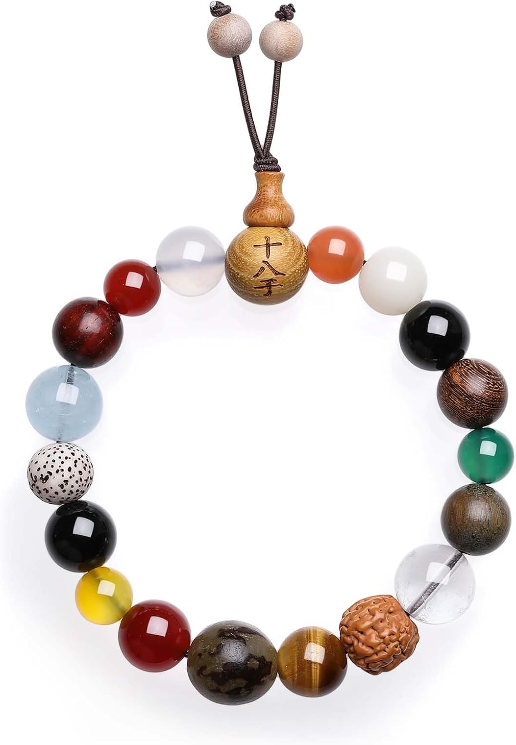 18 Beads Bracelet Eighteen Seeds Bodhi Buddhist Healing Multi Gemstone Beaded Stretch Bracelets Chinese Culture Blessing Pray Jewelry for Women Mens Gifts 7.1"/18CM J1916177