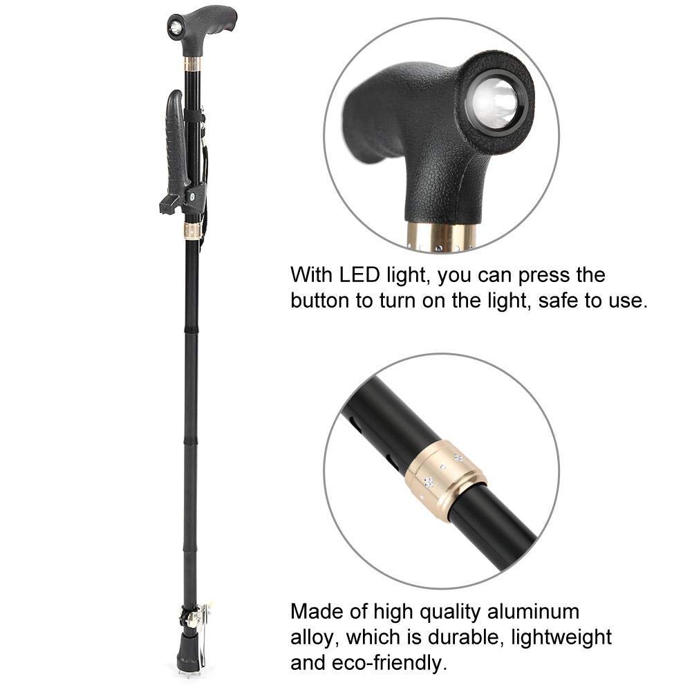 Bastón Plegable, muleta de bastón Plegable para bastón Ciego con guía para bastón Plegable para Personas Mayores en aleación de Aluminio con luz LED Interesting
