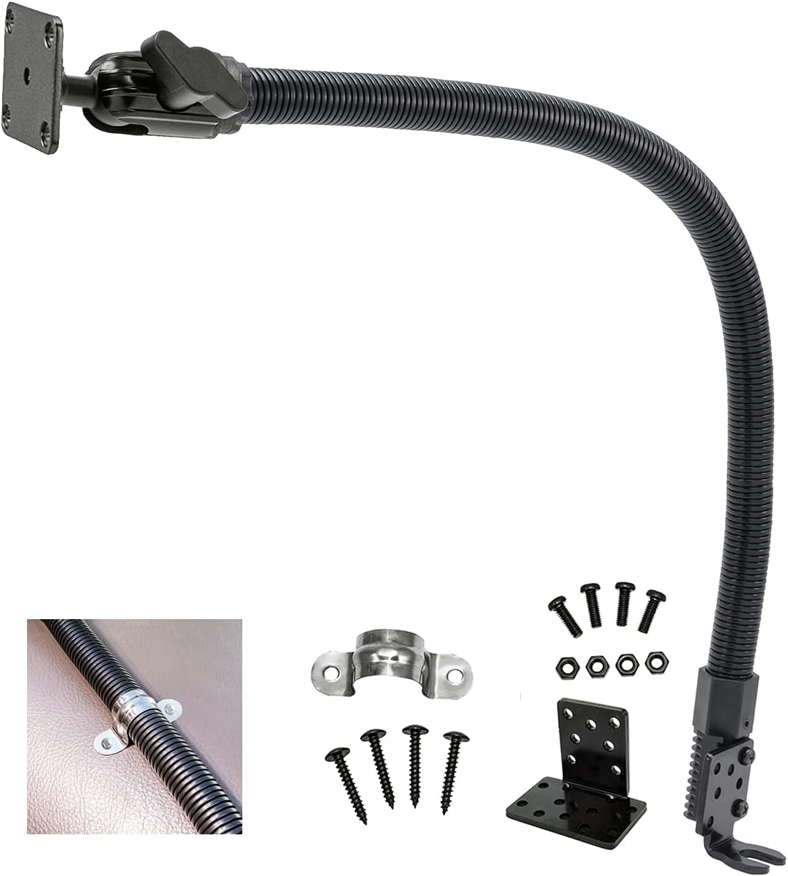 ChargerCity 24“ Adjustable 4 Hole AMPS Pattern Replacement Car Truck Seat Rail Floor Mount w/24 Gooseneck for SiriusXM Satellite Radio/ICOM Yaesu CB Ham Radio & Garmin ZUMO XT Rigged Mount GPS
