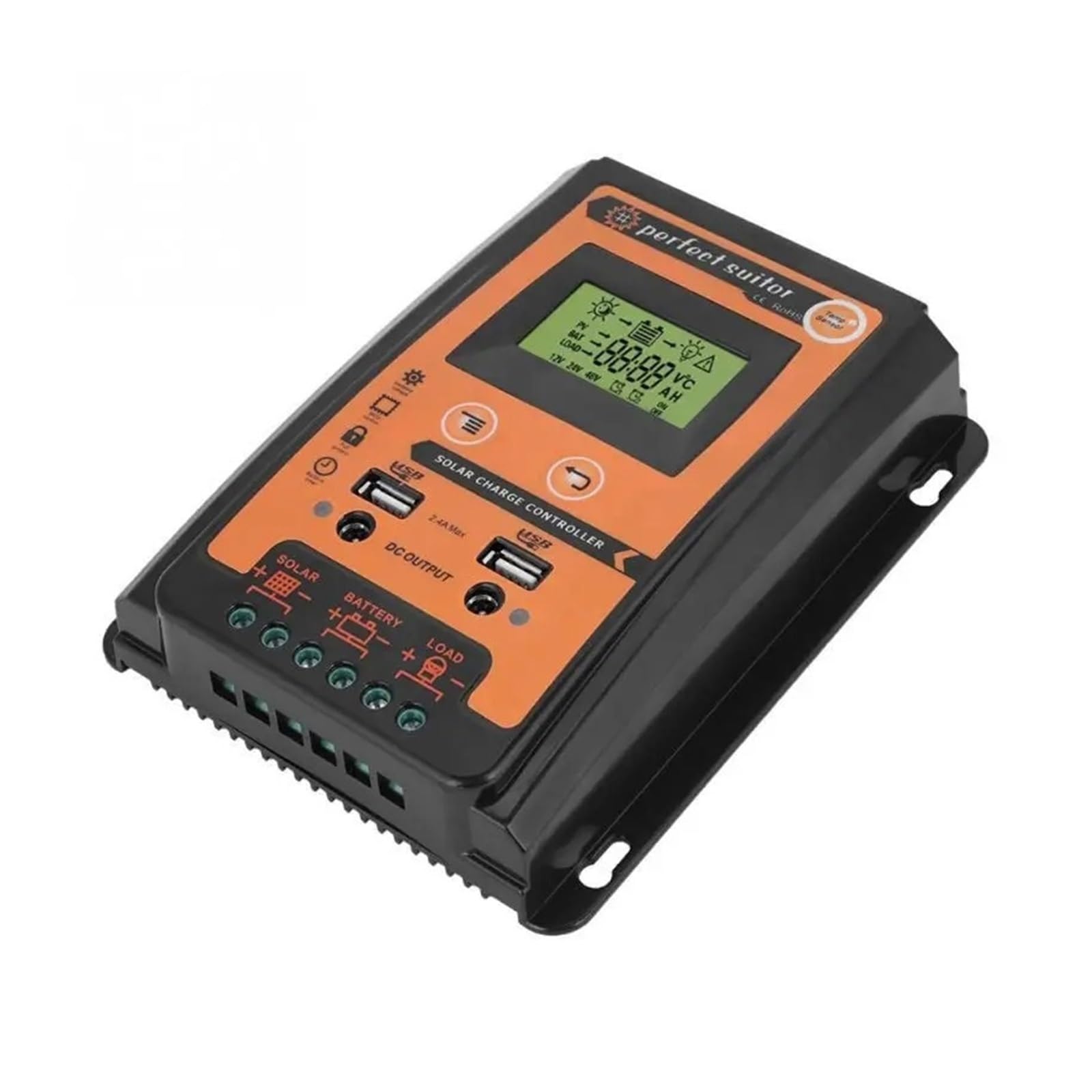 Solar Charge Controller, DC Solar Controller Multifunctional 12V24V 30A 50A 70A LCD Charge And Discharge With Output(70A_12V24V)